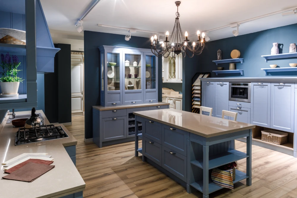 Elegant Blue Kitchen Island With Traditional Charm