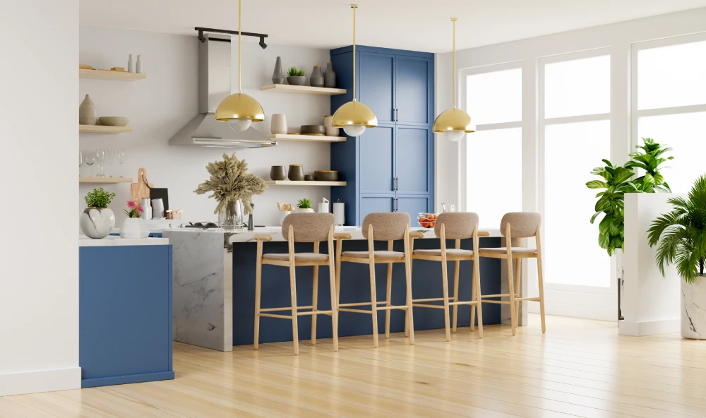 3. Contemporary Blue Kitchen Island With Breakfast Bar