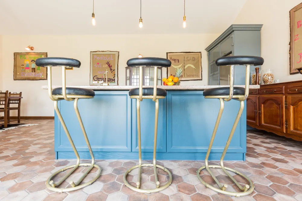 Statement Blue Kitchen Island With Bar Seating